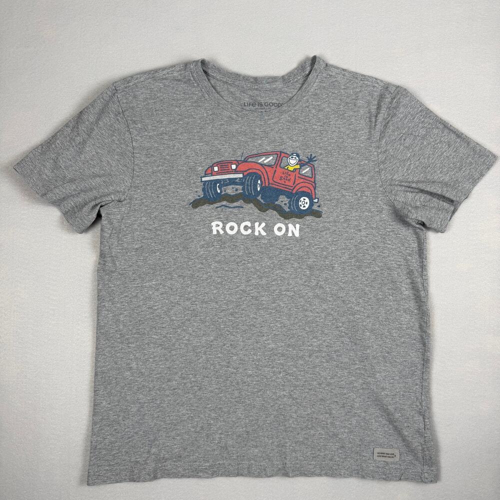 Life Is Good Rock On Offroad Crusher Tee Mens Medium Gray 4x4 Graphic T Shirt
